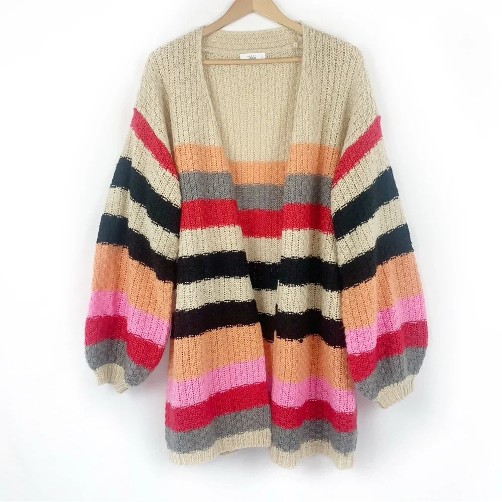 Talulah Colorful Stripe Chunky Knit Cardigan Balloon Sleeve - Picture 4 of 10